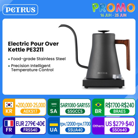 Bouilloire intelligente PETRUS : contrôle précis de la température et col de cygne pour le café et le thé